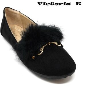 Feather Embellished Buckle Flats, BF-2633, Black, Size 10